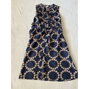 Anthropologie Lil Women's Size 8 Bullseye Ruffle‎ Belted Knee Length Dress Blue
